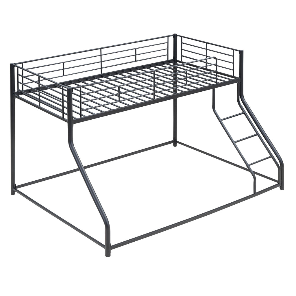 Metal Floor Bunk Bed With Sloped Ladder, Space Saving Design