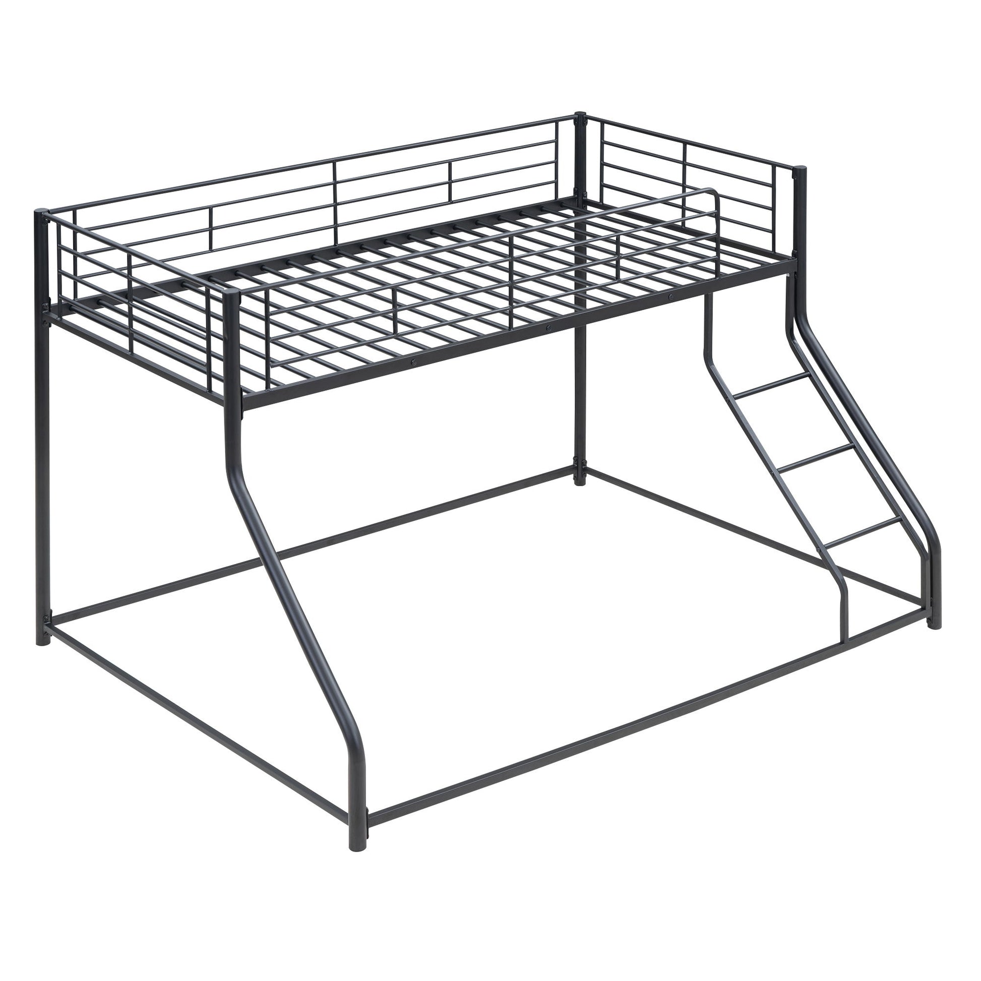 Metal Floor Bunk Bed With Sloped Ladder, Space Saving Design