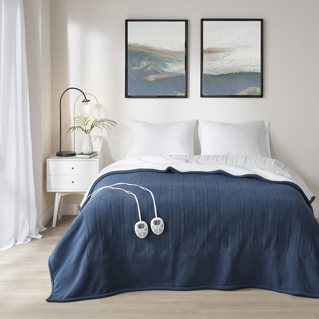 Fleece to Sherpa - King Heated Blanket - Blue