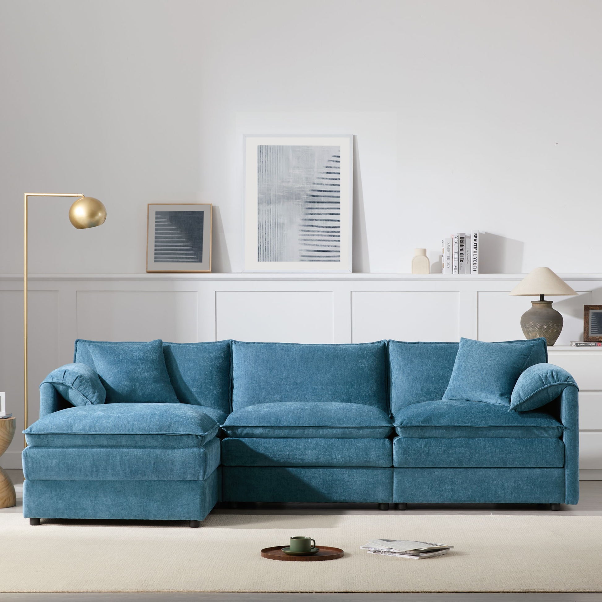 Modular Sectional With Deep And Wide Seat, Cloud Couch Set With Double Cushions Sofa With Movable Ottoman