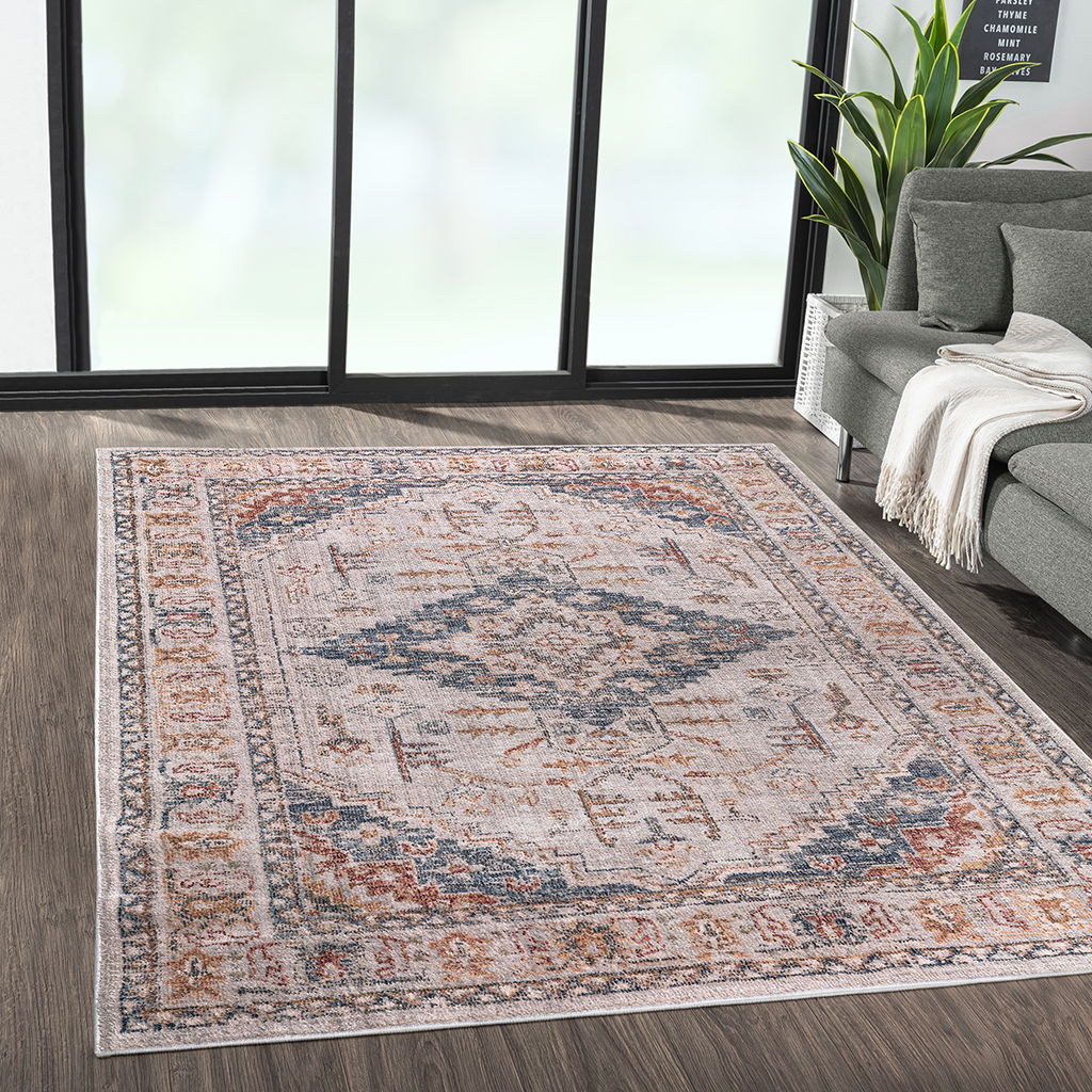 Jasmine - 8' x 10' Vintage Medallion Woven Area Rug - Orange Multi