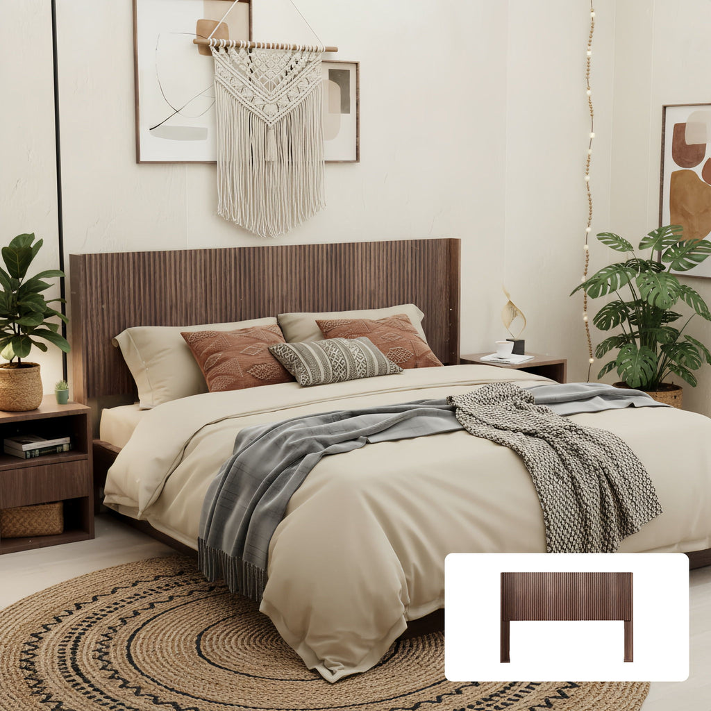 Queen Headboard Only, Fluted Panel Design - Walnut