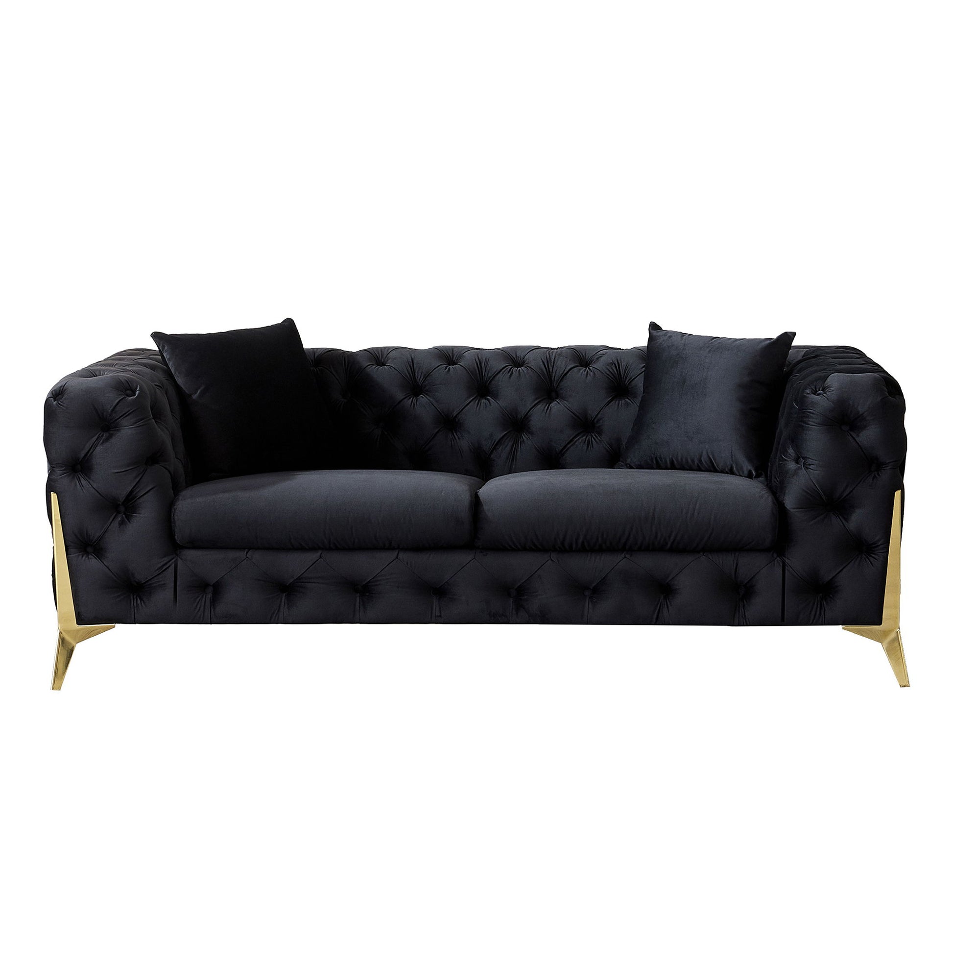 Loveseat With Diamond Button Tufting, Matching Throw Pillows
