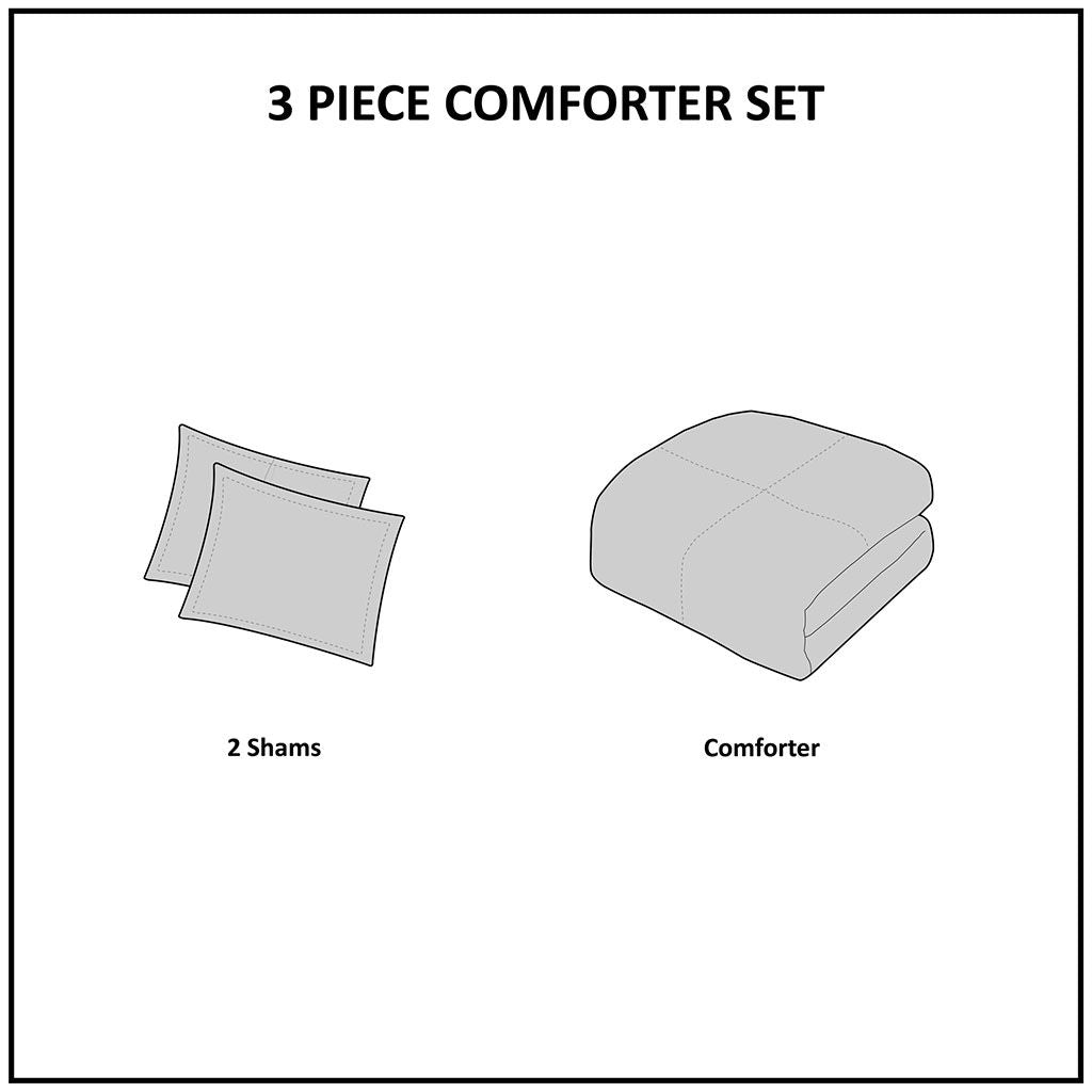 Pike - Plaid Reversible Comforter Set - White / Gray
