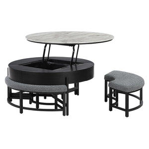 Rounded Storage Coffee Table With 3 Stools