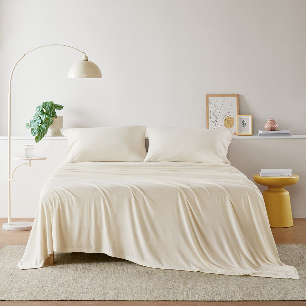 Blend Jersey Knit - 4 Piece Full All Season Sheet Set - Cream