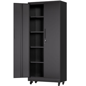 Heavy Duty Rolling Cabinet With Lock, Garage Storage Cabinet, 4 Adjustable Shelves For Tool Organization