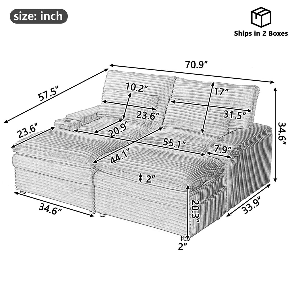 Convertible Loveseat Sofa With Storage And USB Ports - Green