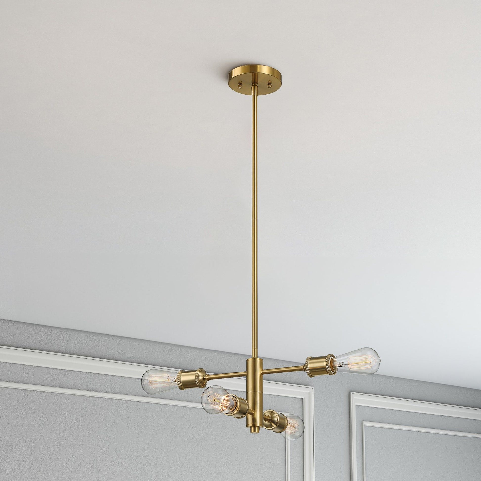 Trellis - 4 Lights Modern Gold Chandelier Vintage Pendant Fixture For Living Room - Clear / Gold