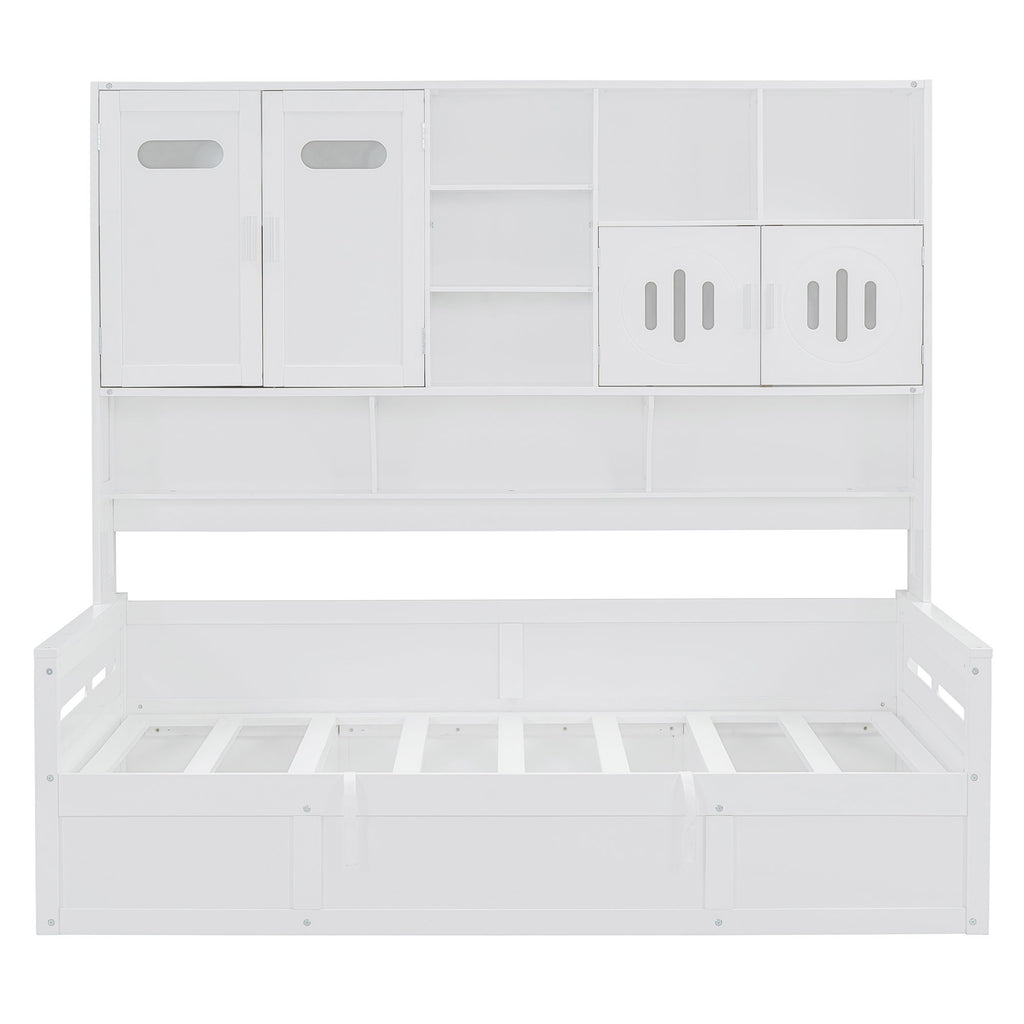 Daybed With All-In-One Cabinet And Shelf