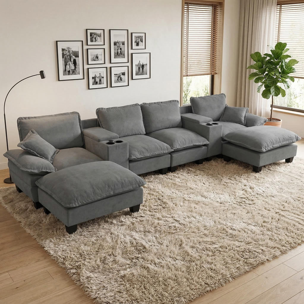 Modular Cloud Couch Sofa With Cup Holders & Storage, USB Port