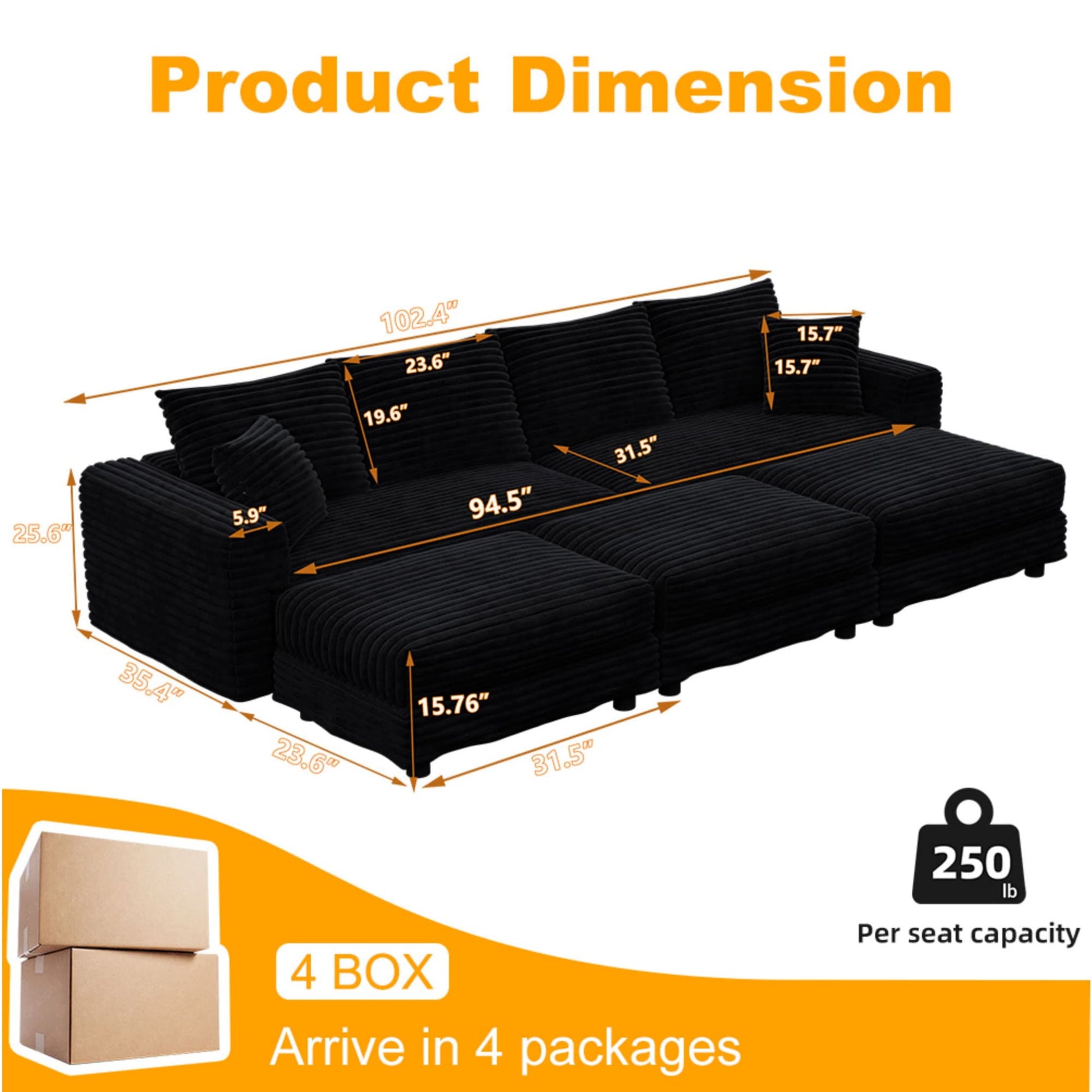Deep Seat Convertible Sofa With Soft Pillows And Ottomans