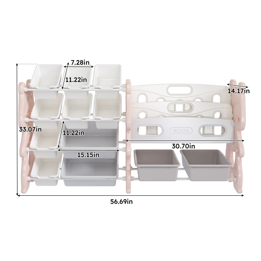 Kids Toy Storage Organizer With 2 Tier Bookshelf, Toy Storage With 12 Bins