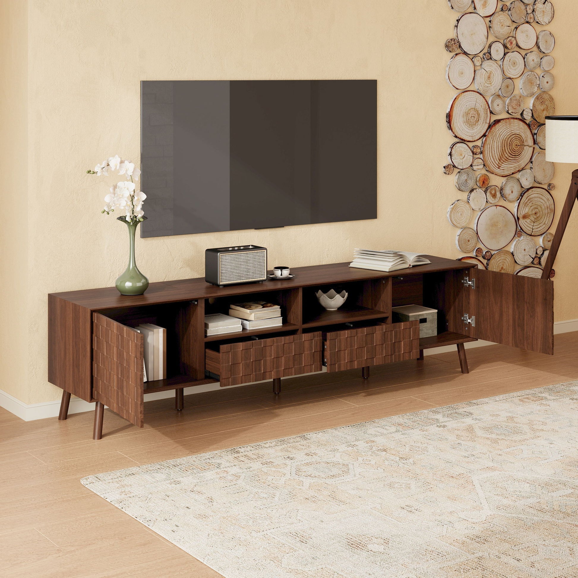 TV Stand With Drawers And Cable Management - Walnut