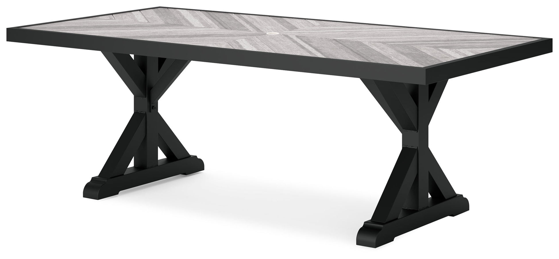 Beachcroft - Rectangular Dining Table With Umbrella Option - Black / Light Gray