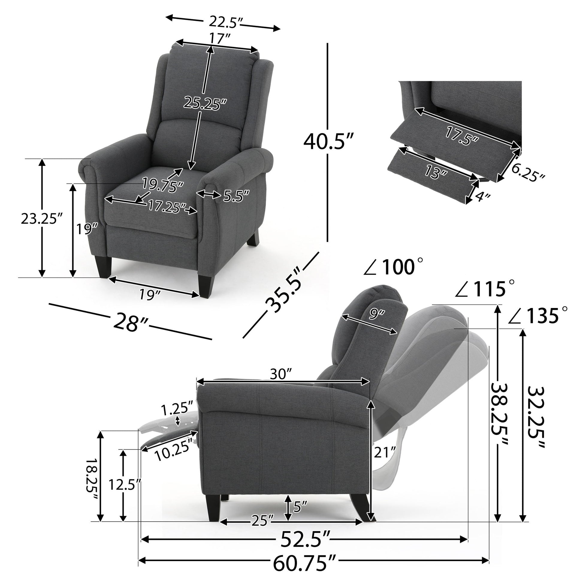 Contemporary Push Back Recliner Chair