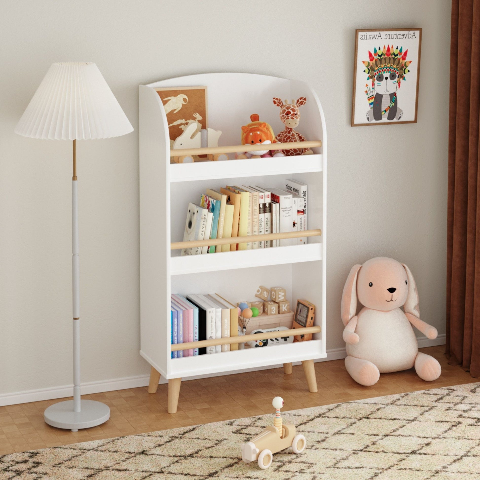 Bookshelf 3 Tier Book Organizer With Toy Storage - White