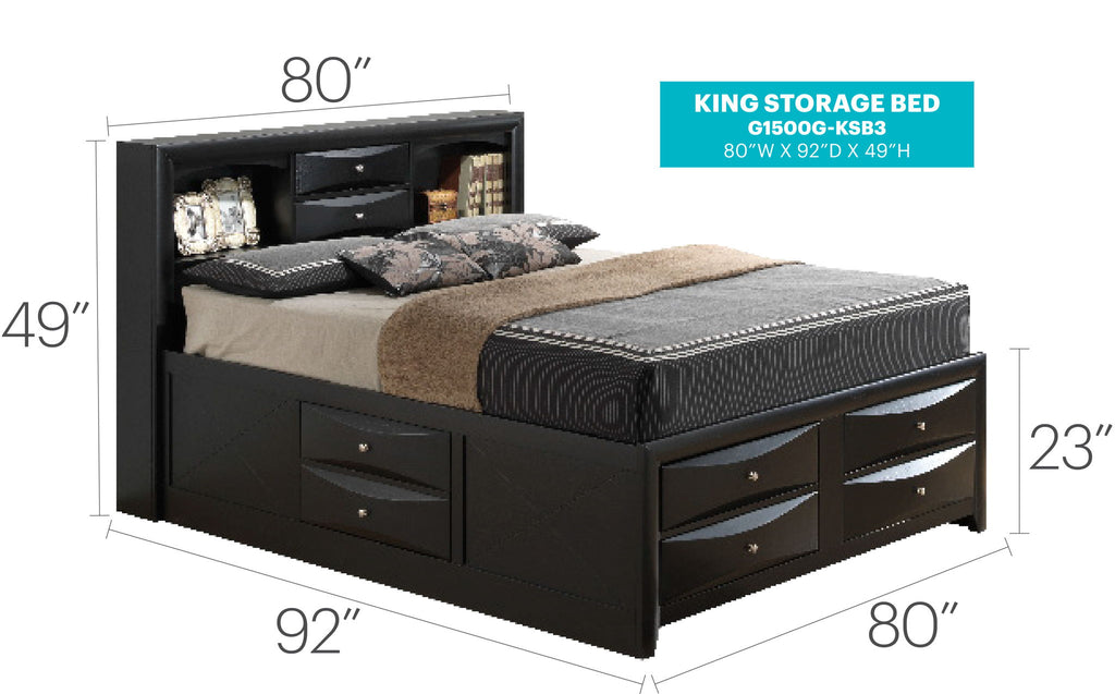 Modern Design Storage Bed With Bookcase Headboard