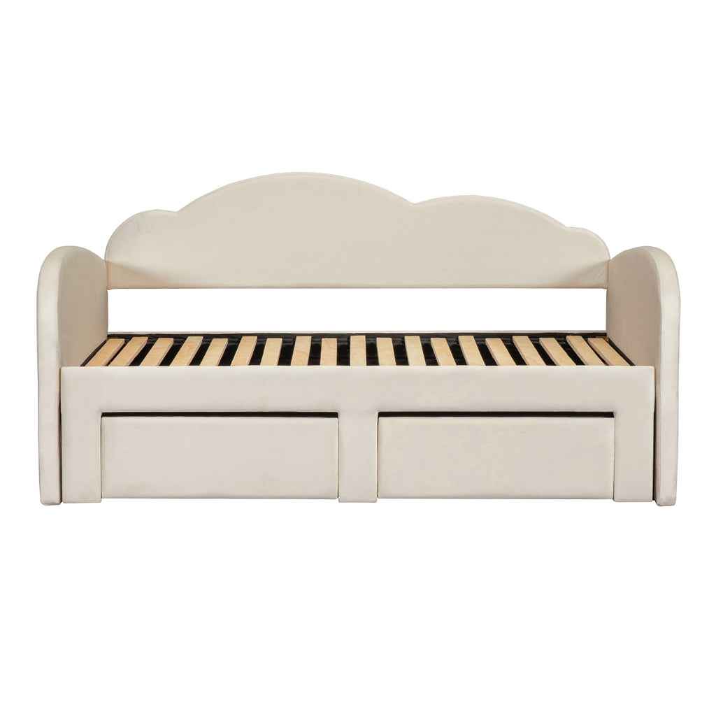 Upholstered Daybed With Cloud-Shaped Backrest, Trundle & 2 Drawers And USB Ports
