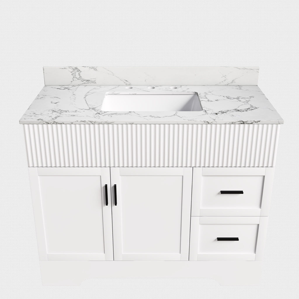 Bathroom Vanity Set, Fluted Cabinet, Soft Close Doors & Drawers, 3 Faucet Holes, Sink Included - White