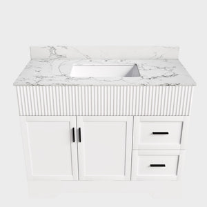 Bathroom Vanity Set, Fluted Cabinet, Soft Close Doors & Drawers, 3 Faucet Holes, Sink Included - White