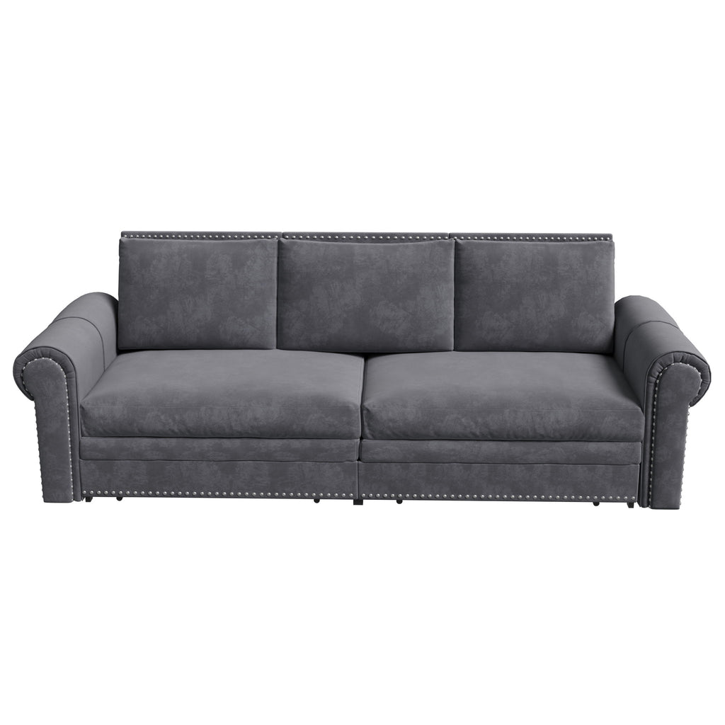 3 In 1 Convertible Sleeper Sofa With Nailhead Trim & Rolled Arm