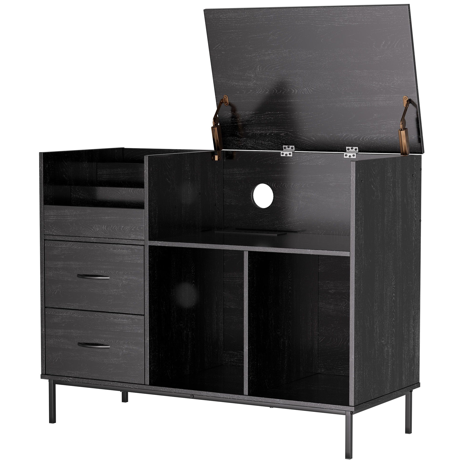 Grain Record Player Stand, Media Console With Speaker Shelf & 2 Drawers