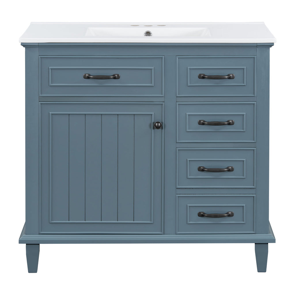 Modern Bathroom Vanity With Sink Top, Flip Drawers, Adjustable Shelf