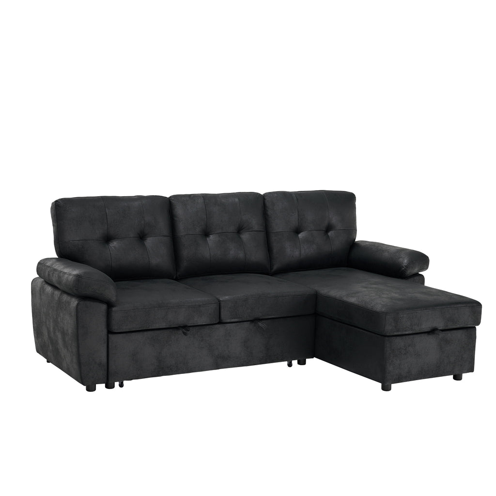 Convertible L - Sectional Sofa Bed With Storage Chaise And Padded Armrests
