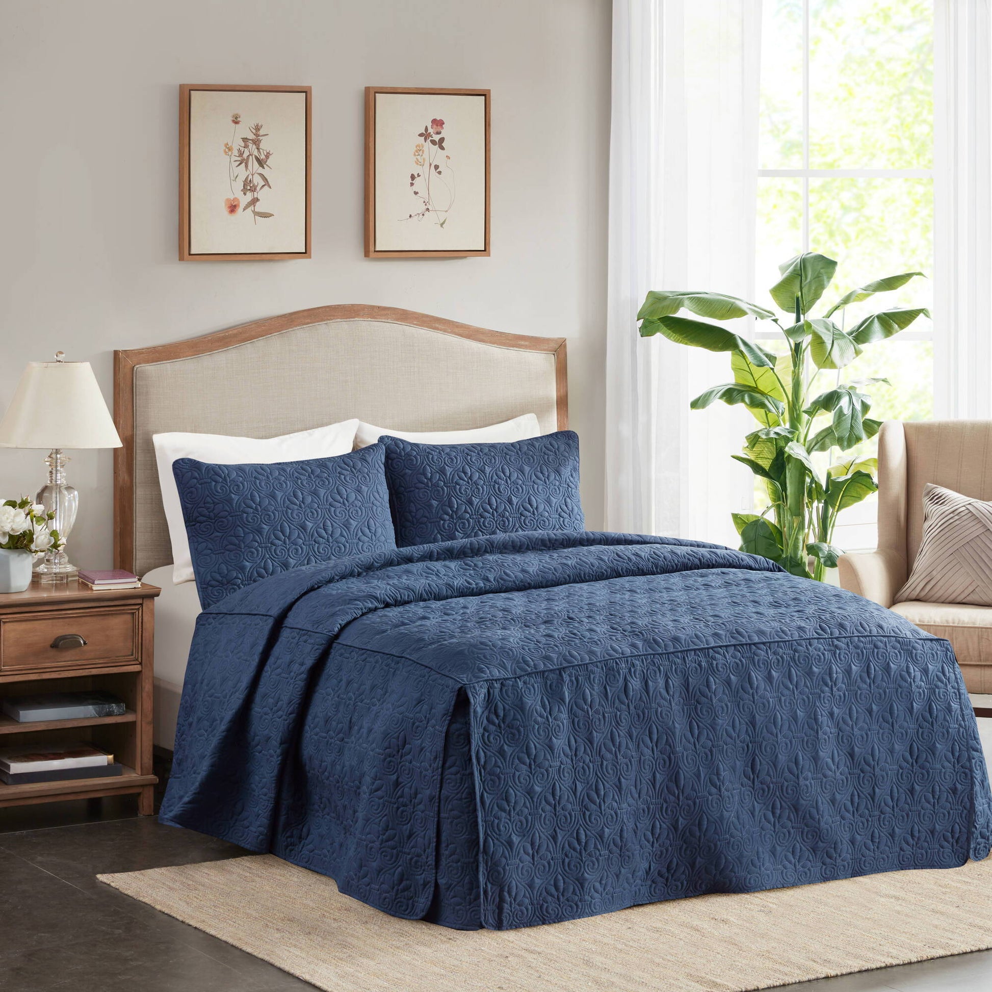 Quebec - Queen Fitted Bedspread (Set of 3) - Navy