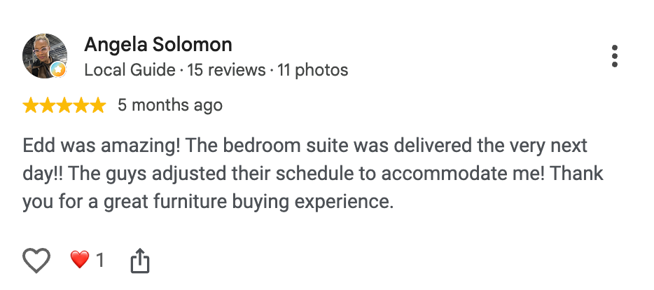 Five-star Google review from Angela Solomon