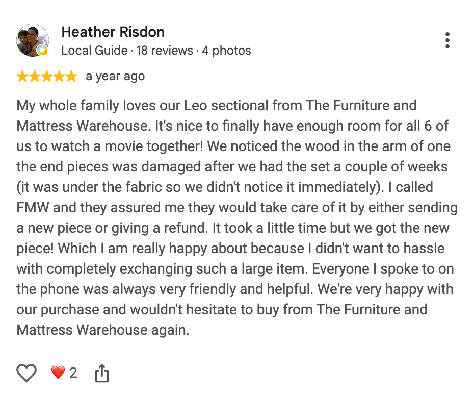 Five-star Google review from Heather Risdon