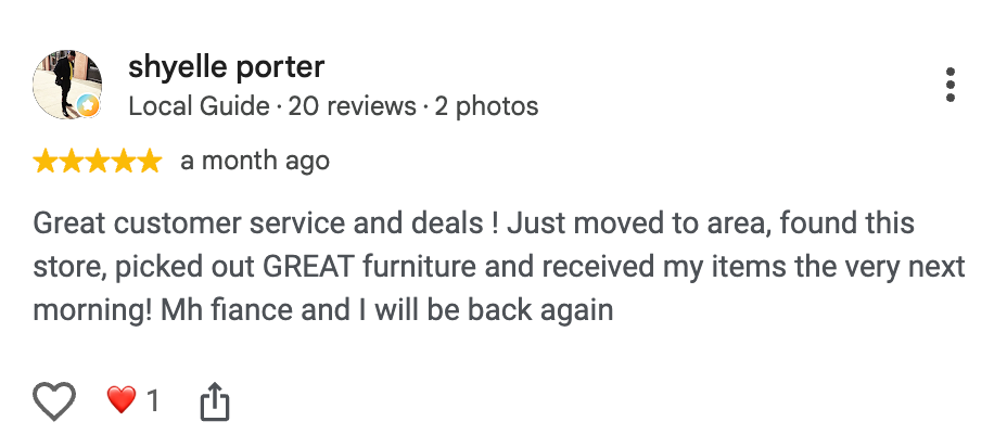 Five-star Google review from shyelle porter