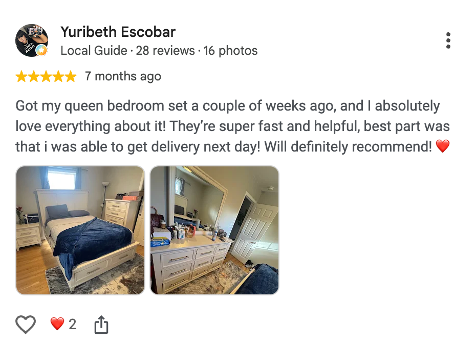 Five-star Google review from Yuribeth Escobar